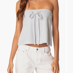Edikted Light Gray Strapless Tie-Front Camisole